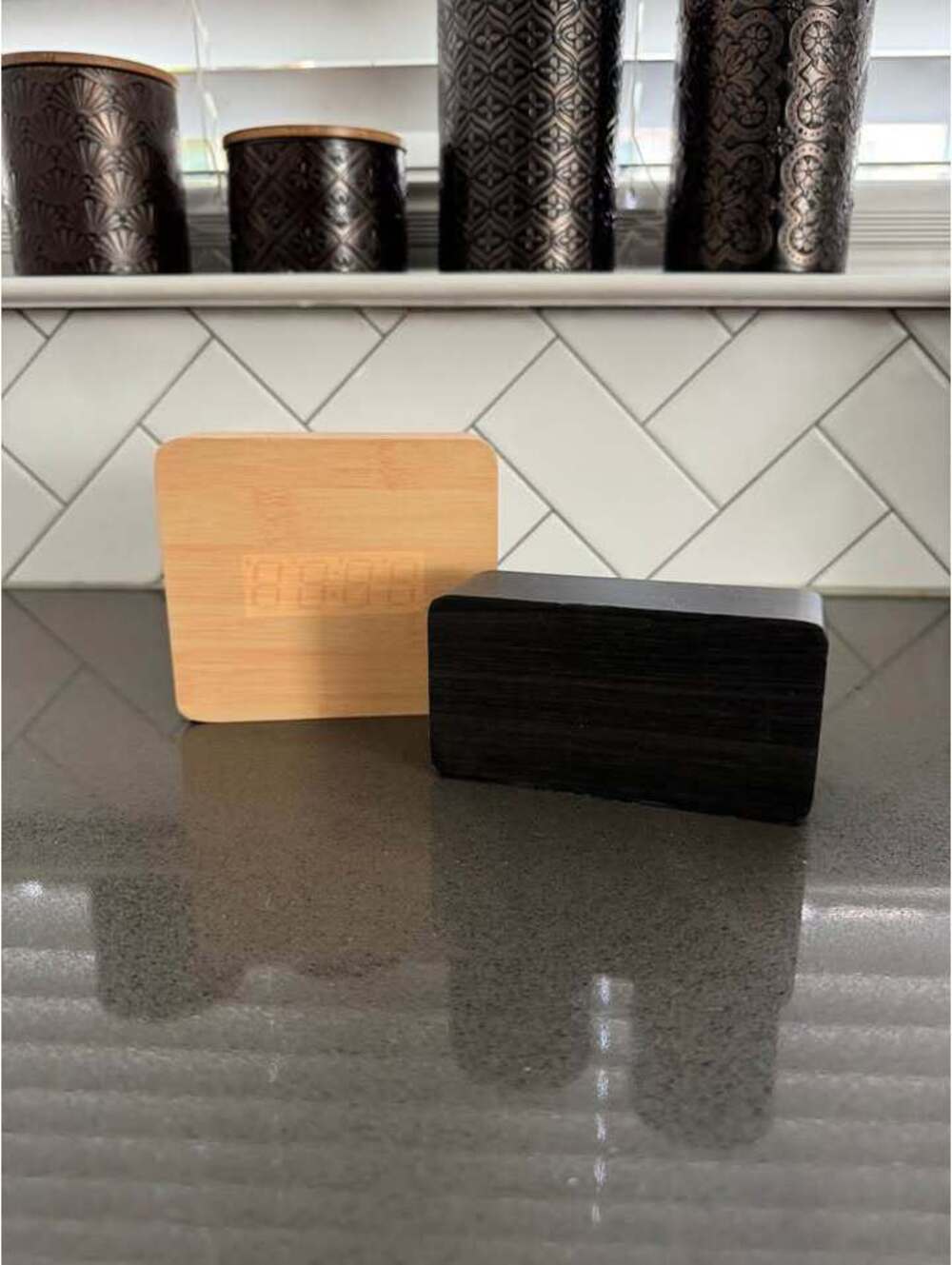 Two Digital Wood Alarm Clocks
